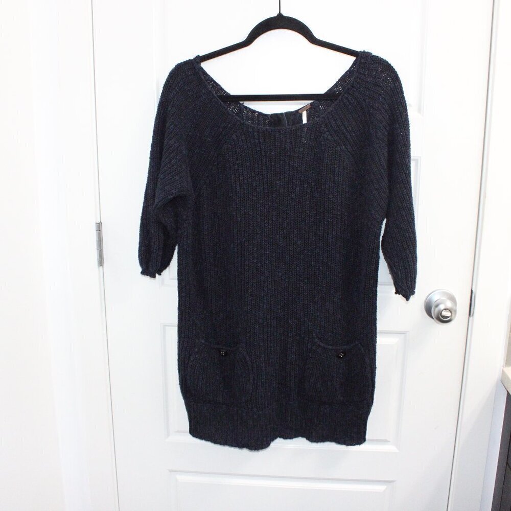 Free People Chunky Knit Sweater Size Medium Navy Size Medium Oversized Tunic